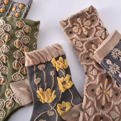 5 Pairs of Socks – Grey Autumn Flowers