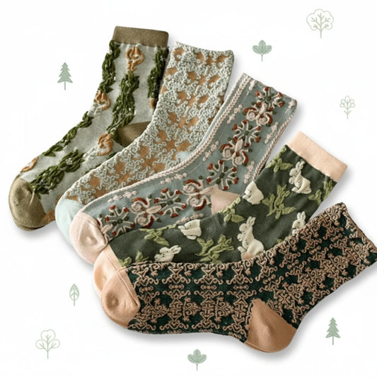 5 Pairs of Socks – Romantic Green Tones
