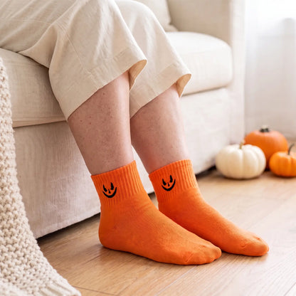 Halloween Crew Socks Orange worn