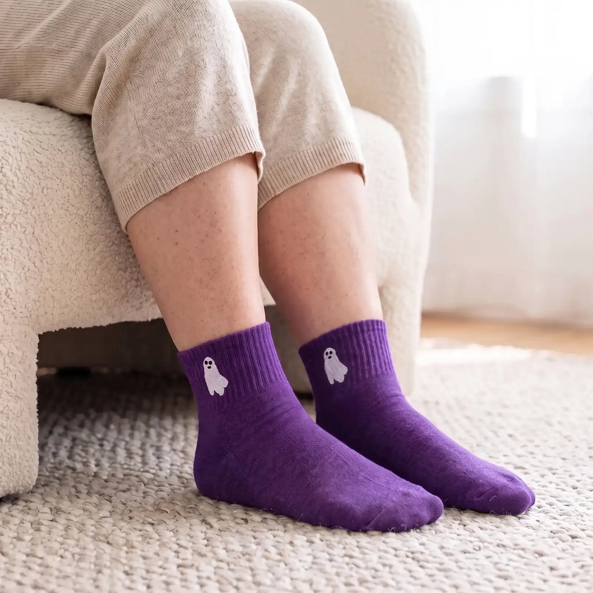 Halloween Crew Socks Purple worn
