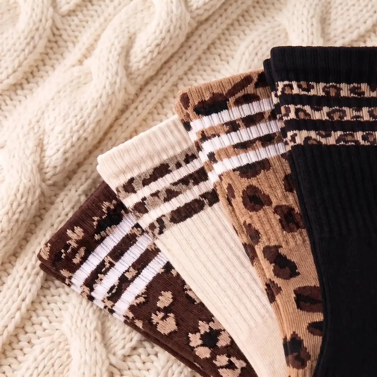 Close-up of the leopard stripes at the top of the socks