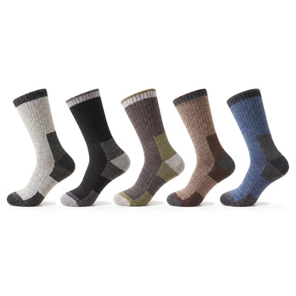 5 pairs of thermal hiking socks in light grey, black, charcoal, brown and blue